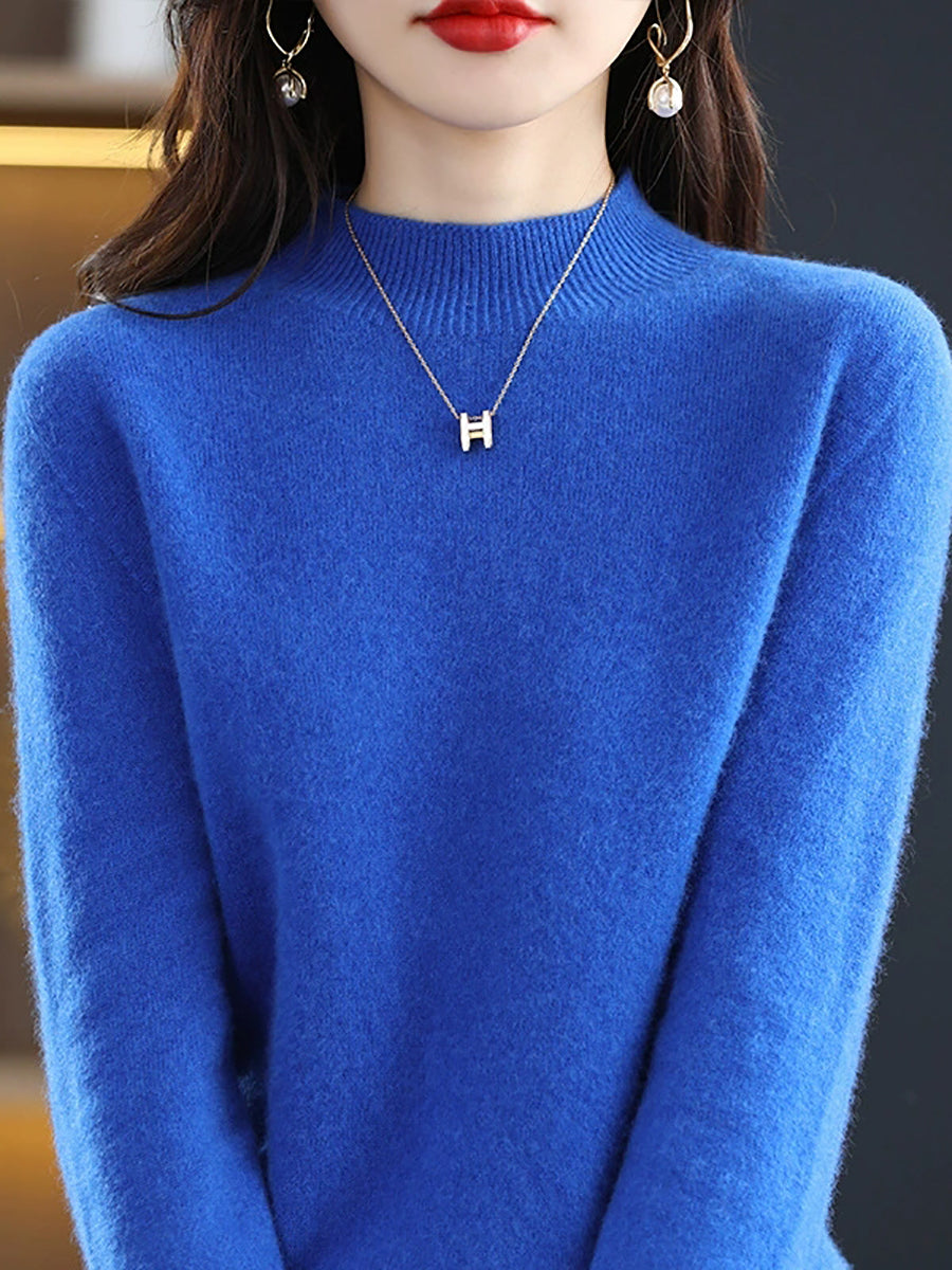 Women Autumn Casual Knitted Wool Half-Turtleneck Sweater