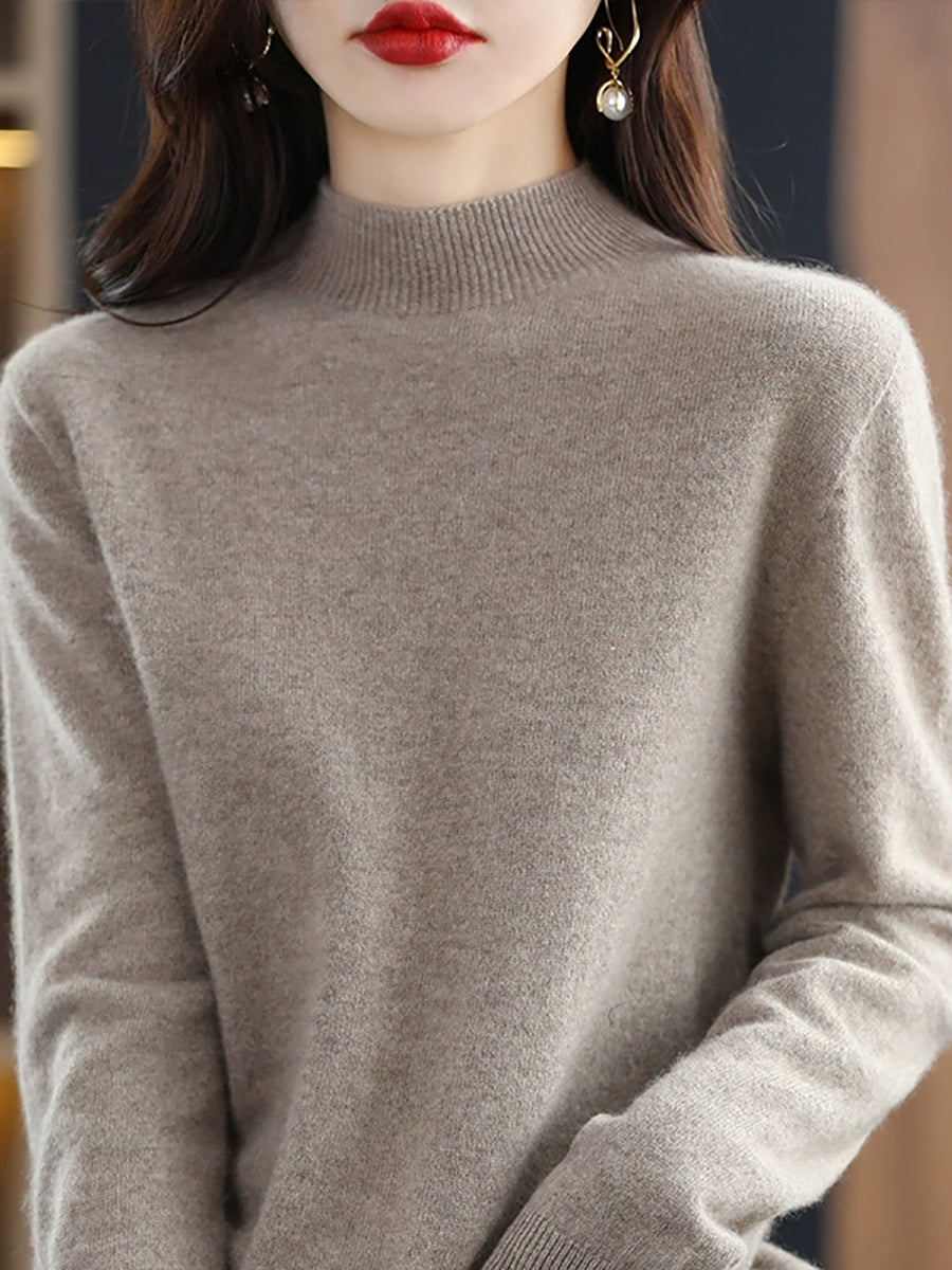Women Autumn Casual Knitted Wool Half-Turtleneck Sweater