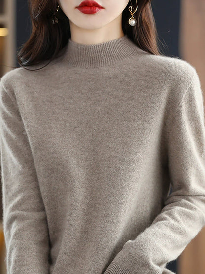 Women Autumn Casual Knitted Wool Half-Turtleneck Sweater