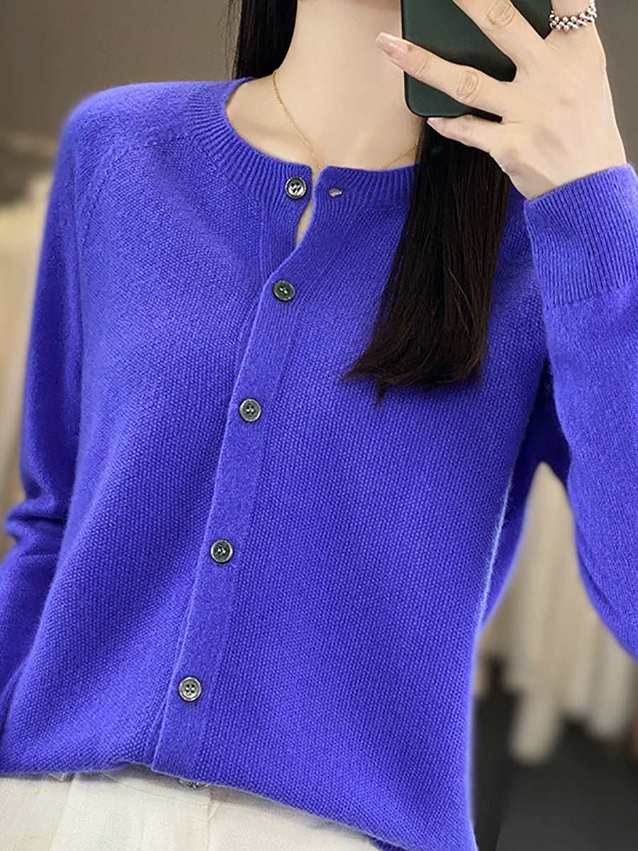 Women Autumn Casual O-Neck Knitted Wool Cardigan Sweater