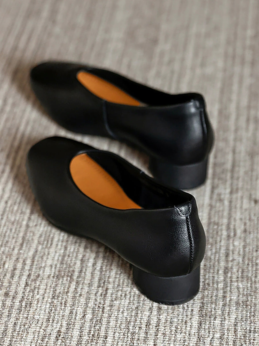 Women Autumn Genuine Leather Mid Heel Shoes