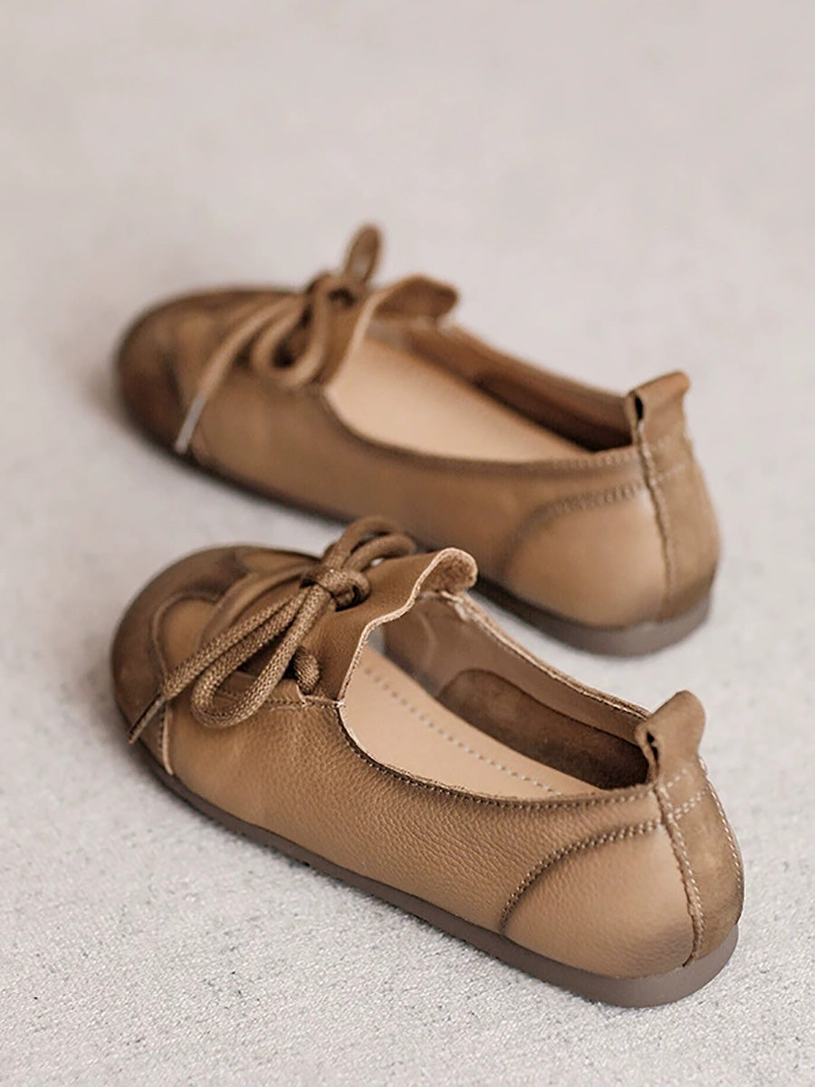 Women Autumn Genuine Leather Spliced Strap Flat Shoes