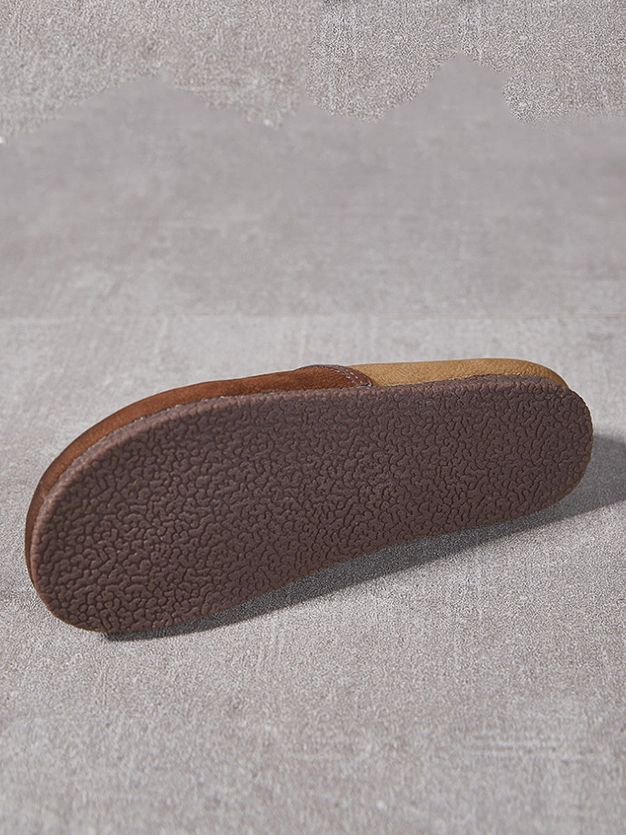 Women Retro Genuine Leather Spliced Flat Shoes