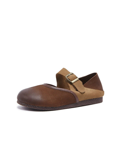 Women Retro Genuine Leather Spliced Flat Shoes