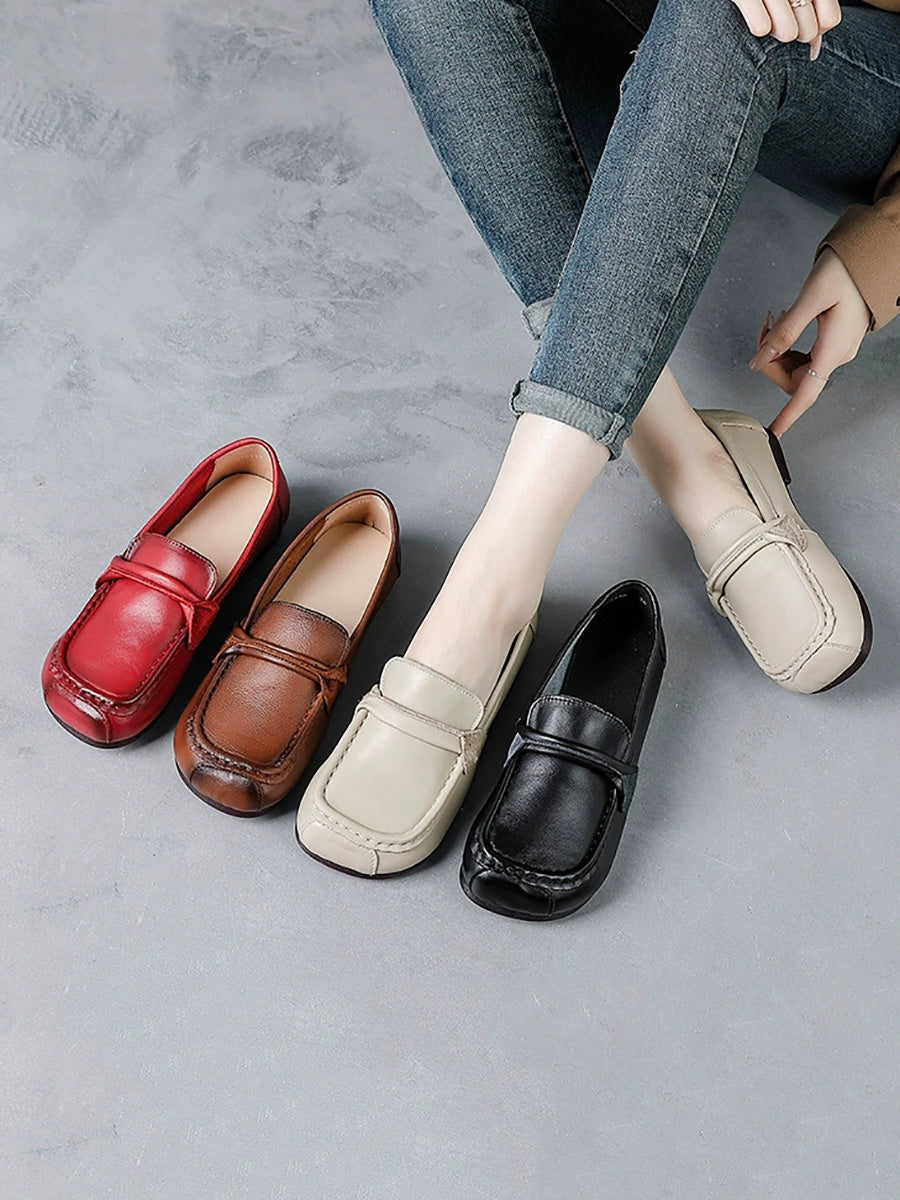 Women Spring Retro Genuine Leather Low Heel Shoes