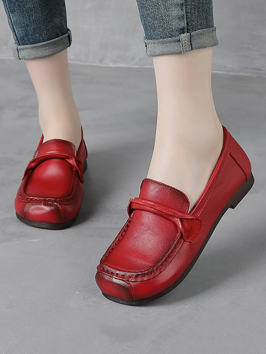 Women Spring Retro Genuine Leather Low Heel Shoes