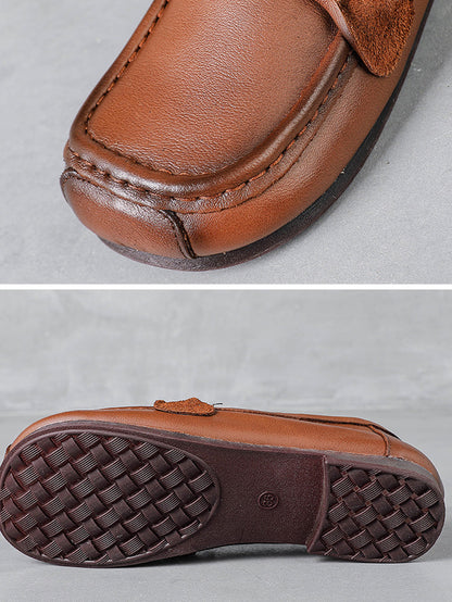 Women Spring Retro Genuine Leather Low Heel Shoes