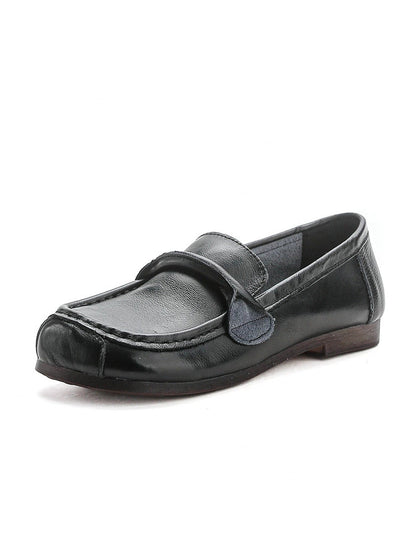 Women Spring Retro Genuine Leather Low Heel Shoes