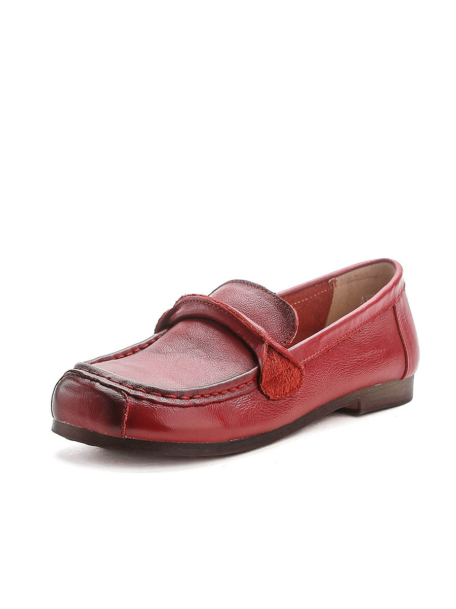 Women Spring Retro Genuine Leather Low Heel Shoes