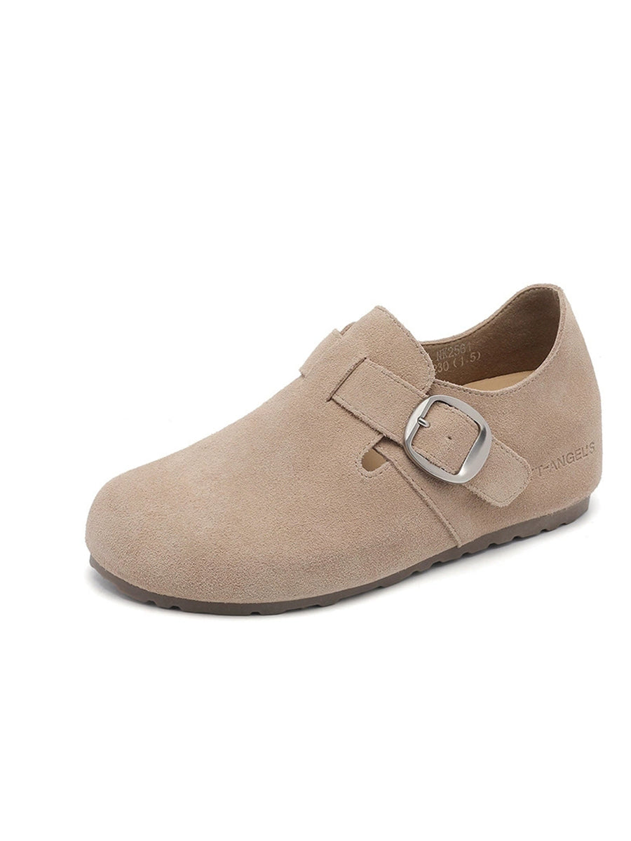 Women Summer Pure Color Leather Suede Flat Shoes