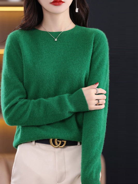Women Autumn Casual Knitted Wool O-Neck Sweater