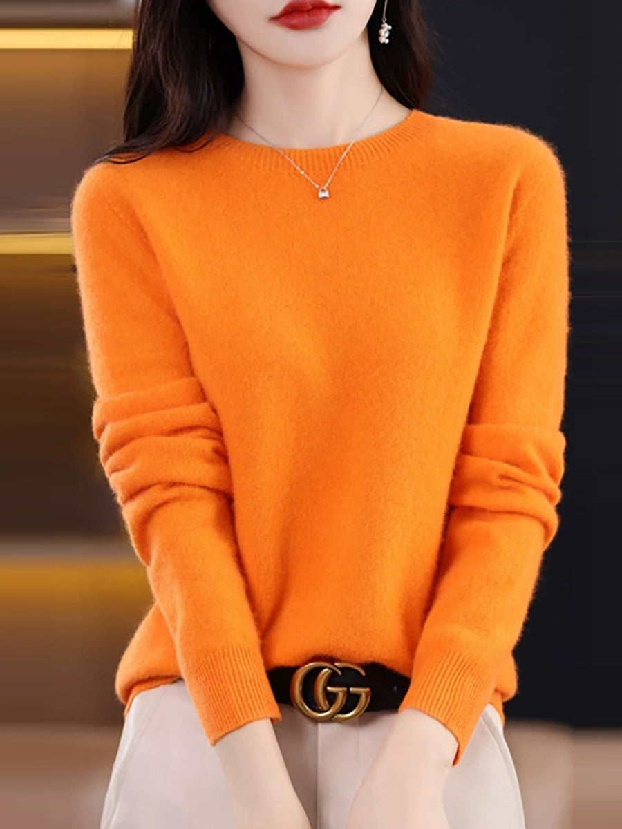Women Autumn Casual Knitted Wool O-Neck Sweater