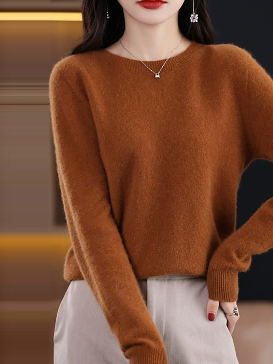 Women Autumn Casual Knitted Wool O-Neck Sweater