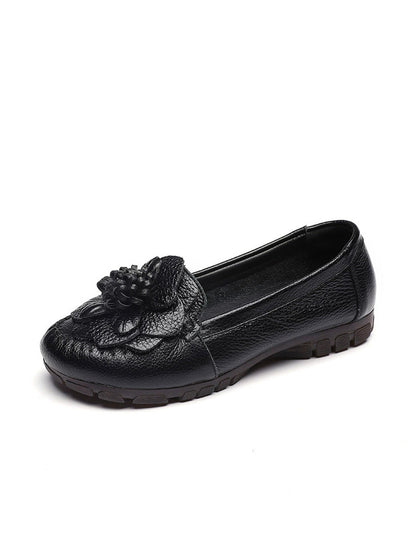 Women Summer Genuine Leather Flower Low Heel Shoes
