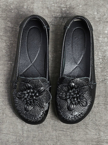 Women Summer Genuine Leather Flower Low Heel Shoes