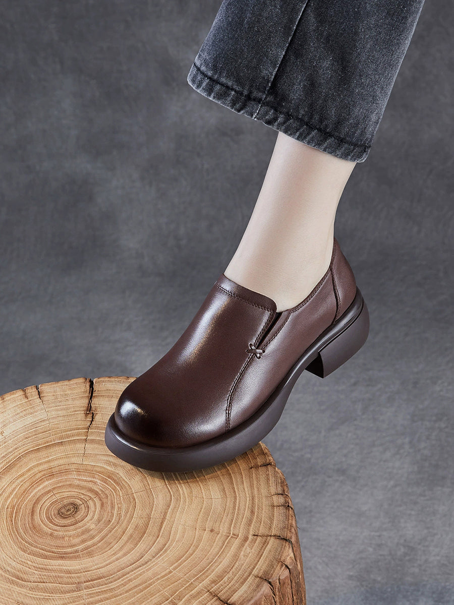 Women Summer Genuine Leather Mid Heel Shoes