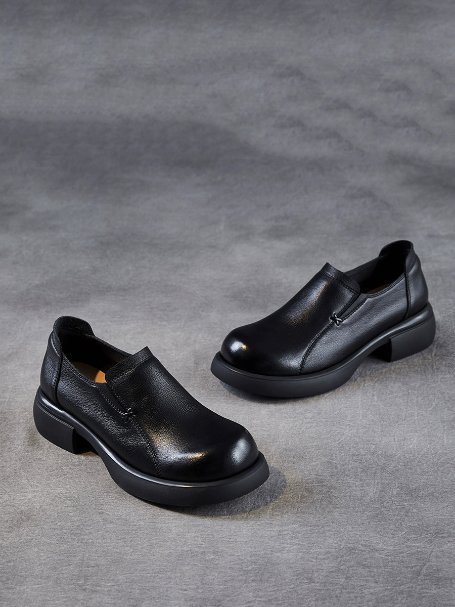 Women Summer Genuine Leather Mid Heel Shoes