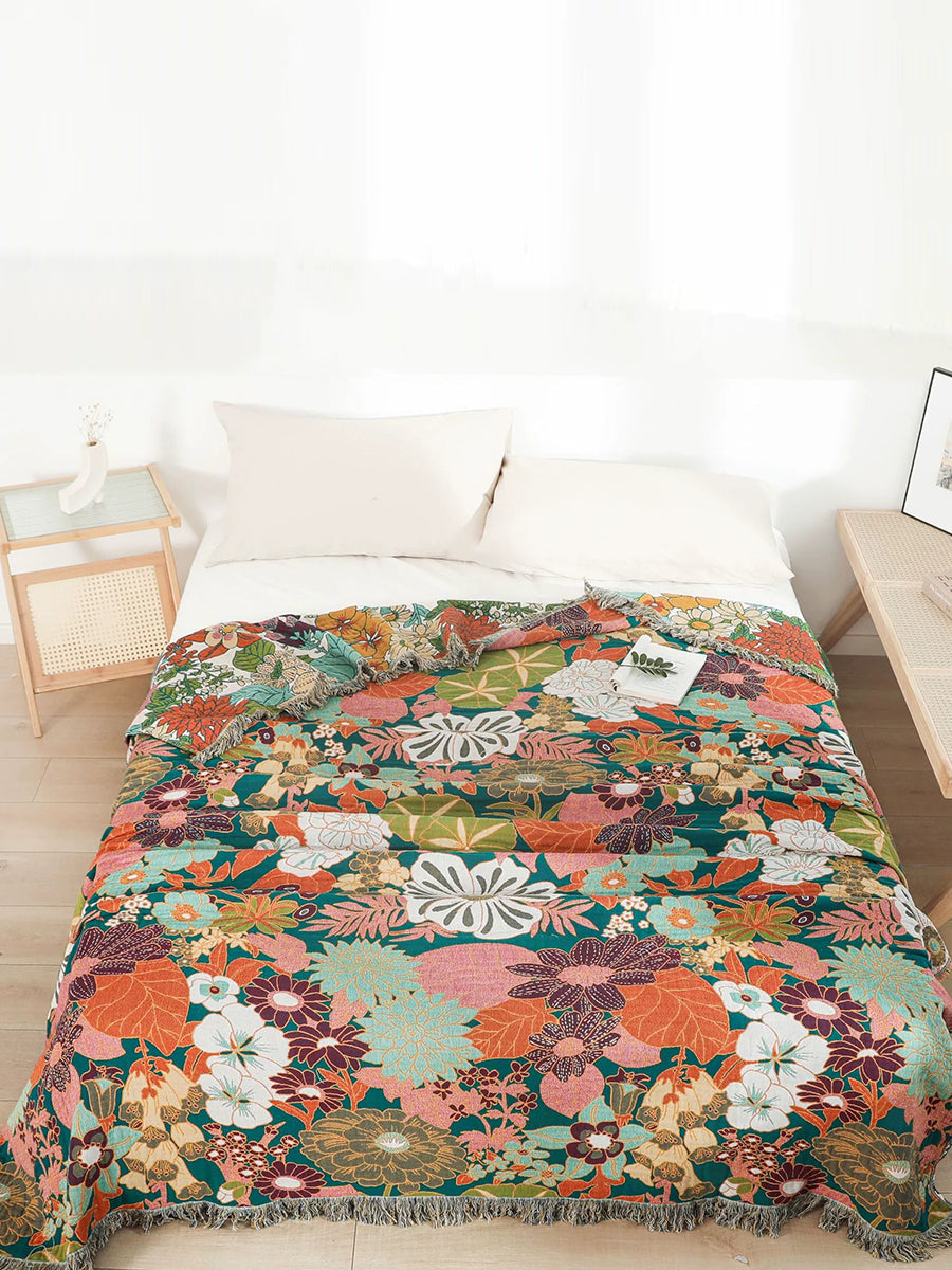 100%Cotton Flower Tassel Bedcover Sofa Blanket