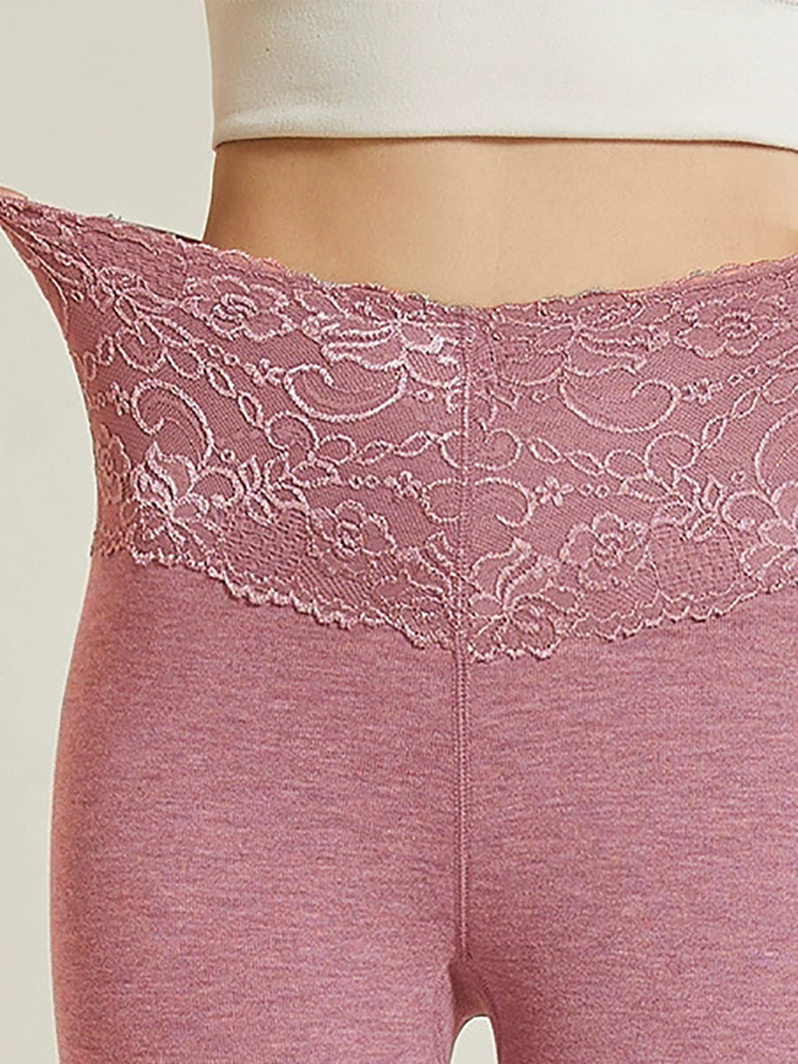Women Autumn Pure Color Lace High Waist Leggings