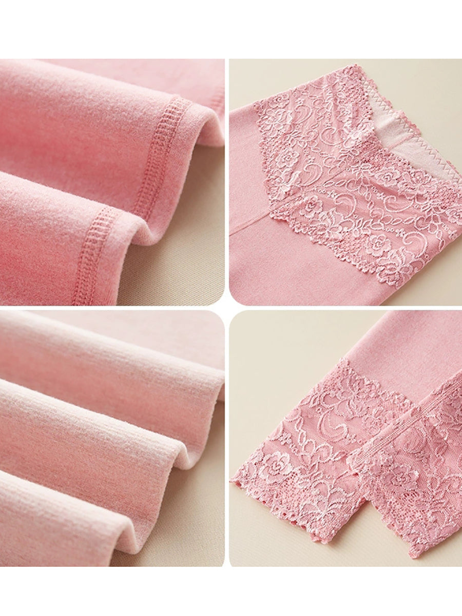 Women Autumn Pure Color Lace High Waist Leggings