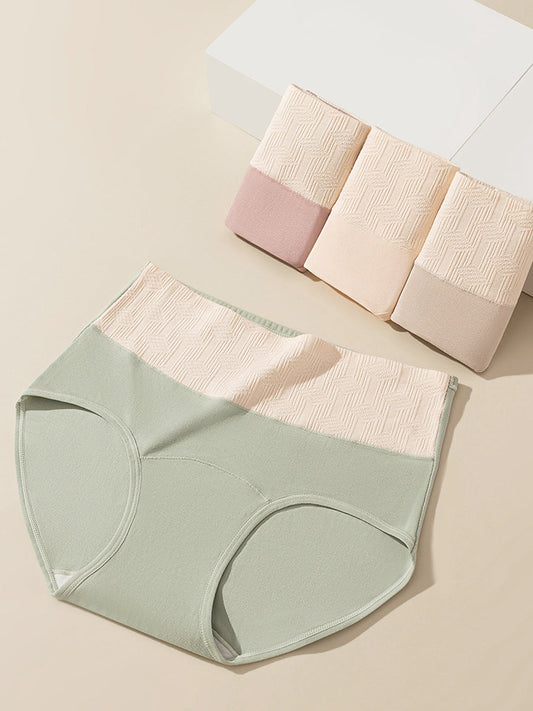 6 Pieces Women High Waist Colorblock Cotton Underwear