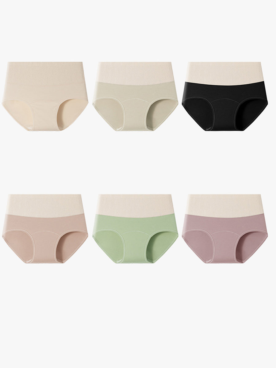6 Pieces Women High Waist Colorblock Cotton Underwear
