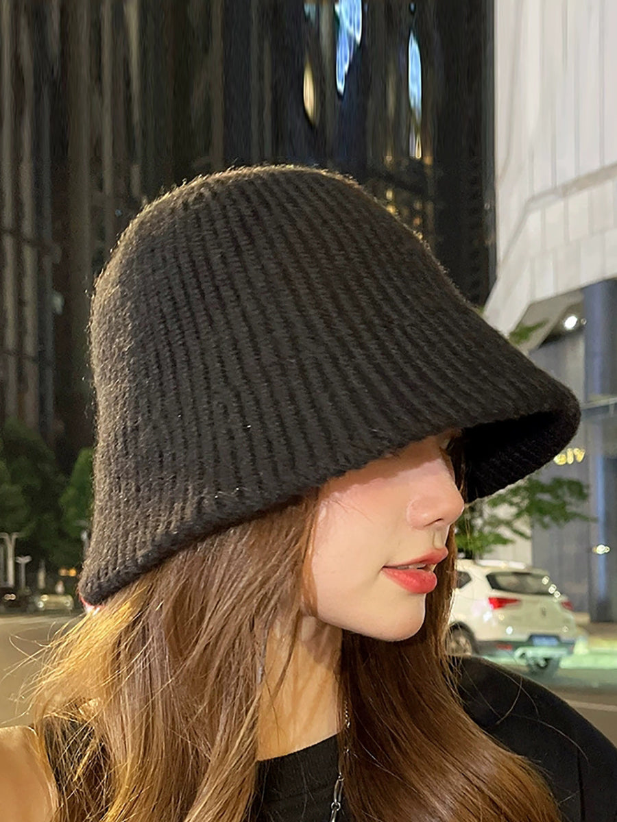 Women Autumn Casual Pure Color Knitted Bucket Hat