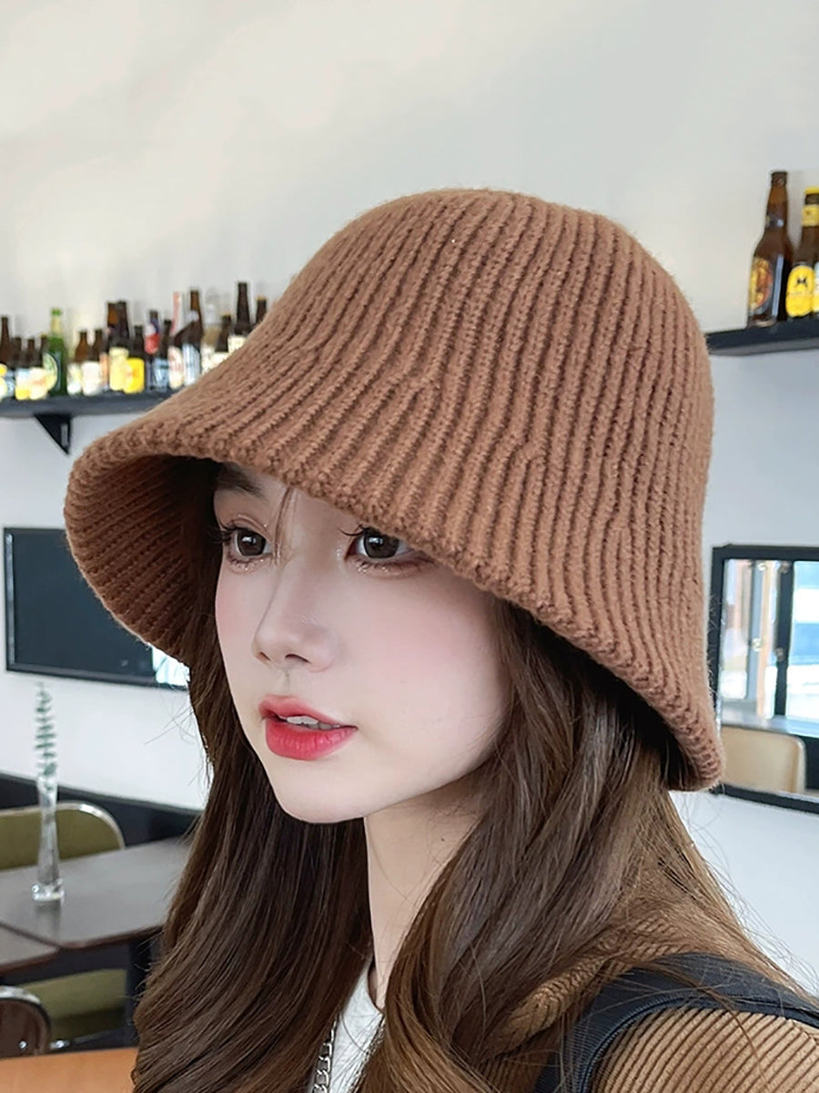 Women Autumn Casual Pure Color Knitted Bucket Hat