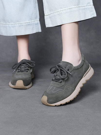 Women Autumn Genuine Leather Spliced Flat Shoes