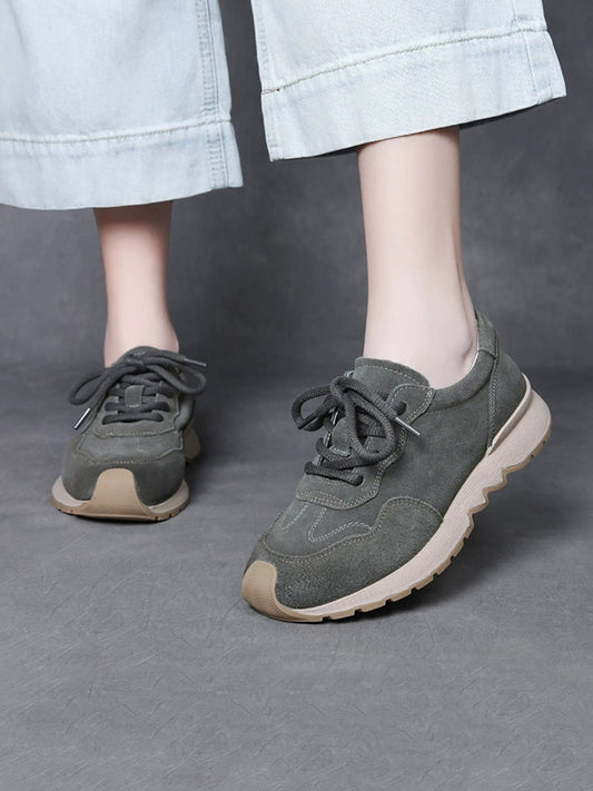 Women Autumn Genuine Leather Spliced Flat Shoes