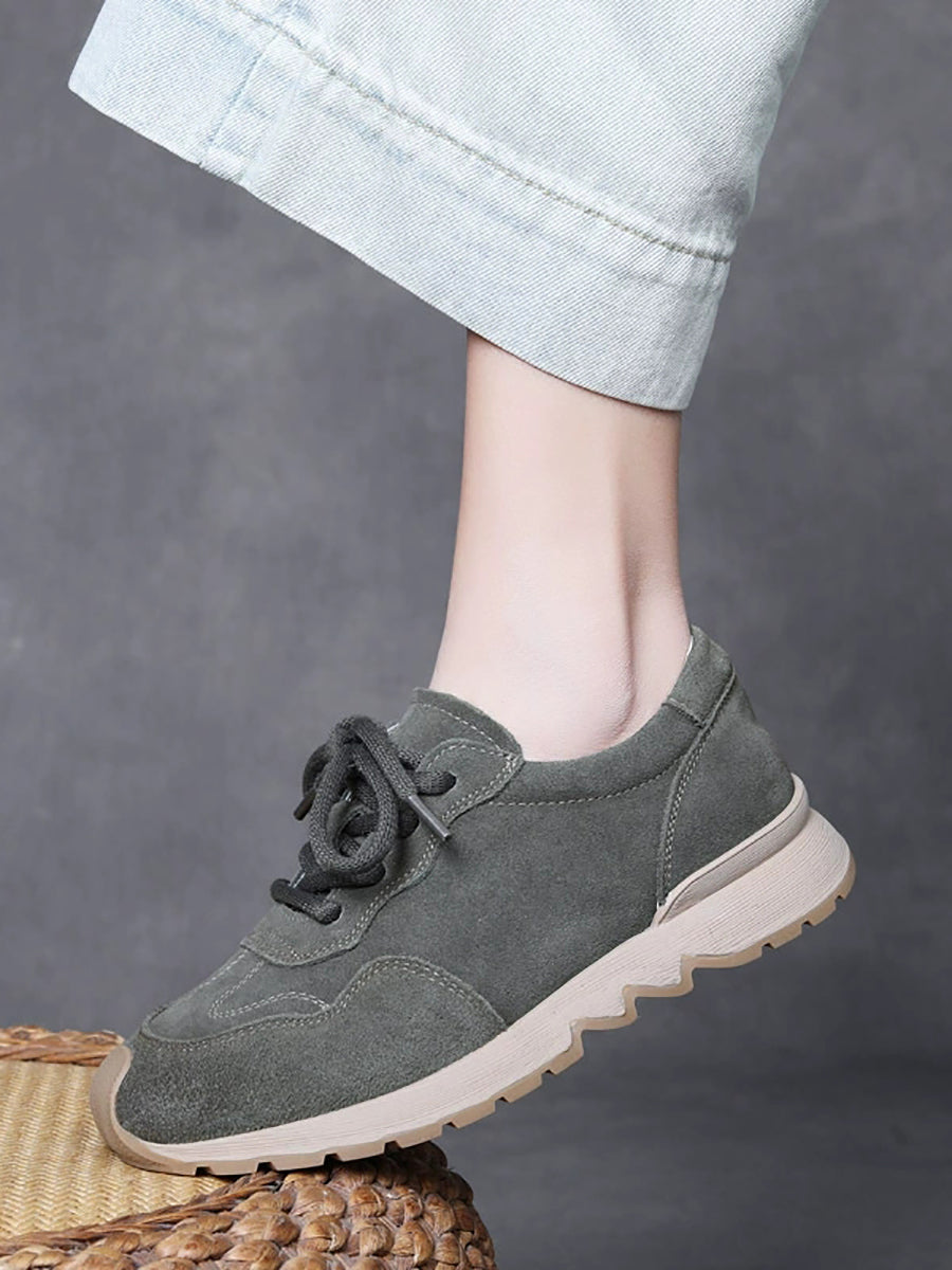 Women Autumn Genuine Leather Spliced Flat Shoes