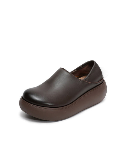Women Genuine Leather Pure Color Platfrom Shoes
