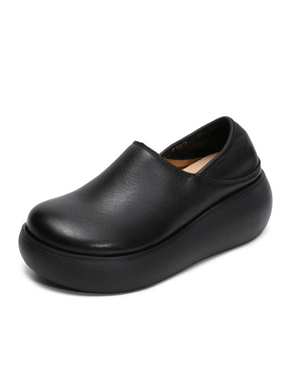 Women Genuine Leather Pure Color Platfrom Shoes