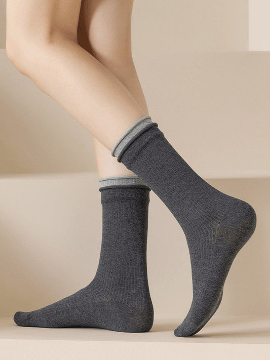 7 Pairs Women Autumn Colorblock Mid Heel Socks