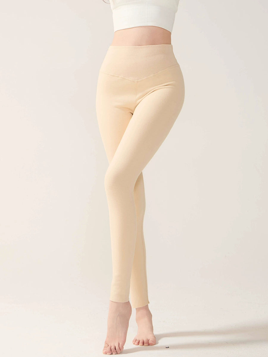 Women Autumn Warm Pure Color High Waist Leggings
