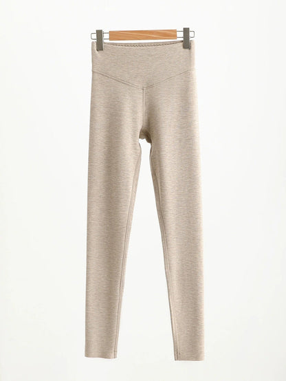 Women Autumn Warm Pure Color High Waist Leggings