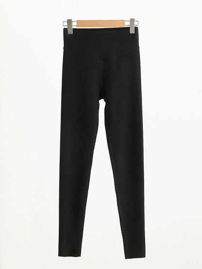 Women Autumn Warm Pure Color High Waist Leggings