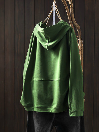 Plus Size Women Casual Autumn Pure Color Cotton Hoodie