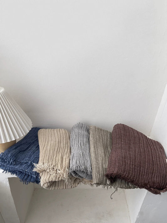 Women Vintage Pure Color Shirred Shawl Scarf