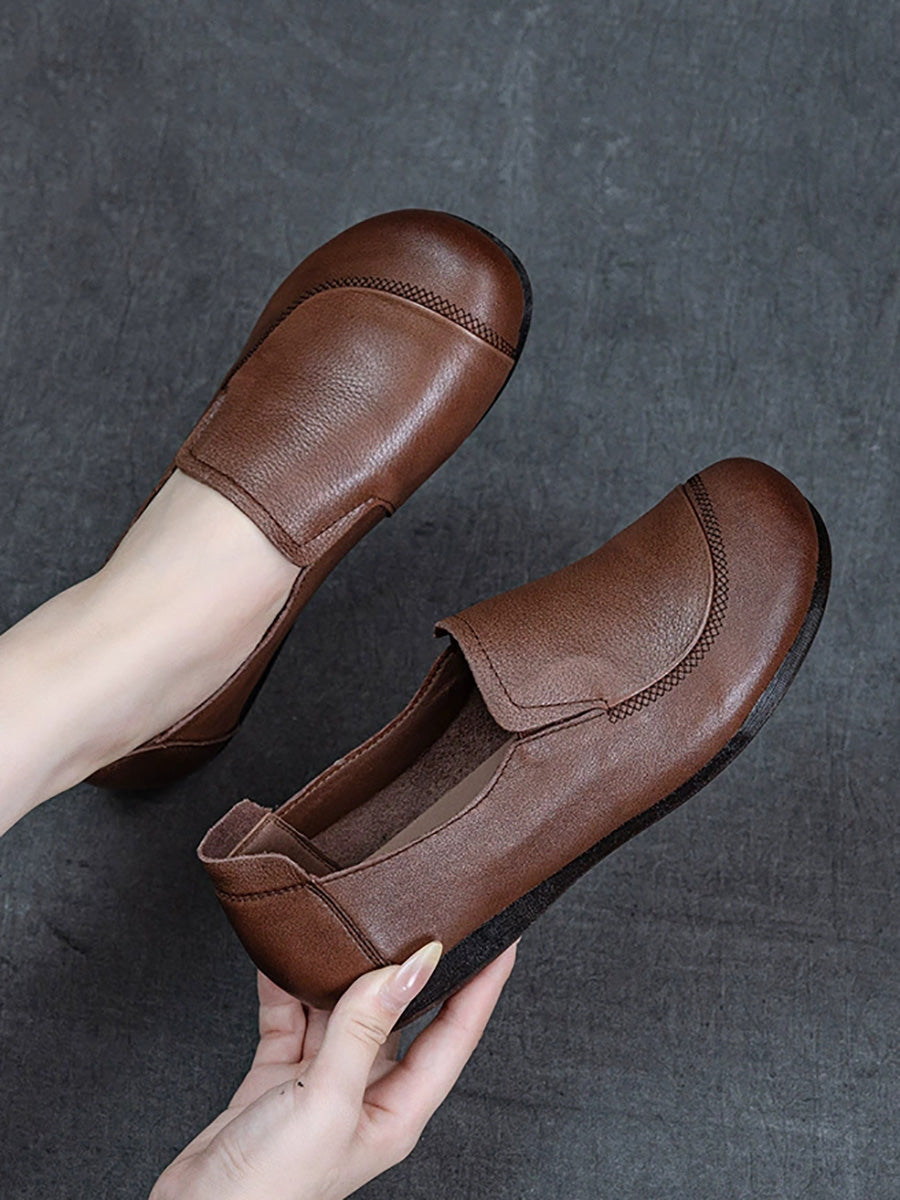 Women Vintage Genuine Leather Spliced Flat Shoes