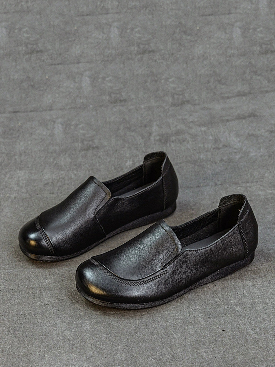 Women Vintage Genuine Leather Spliced Flat Shoes