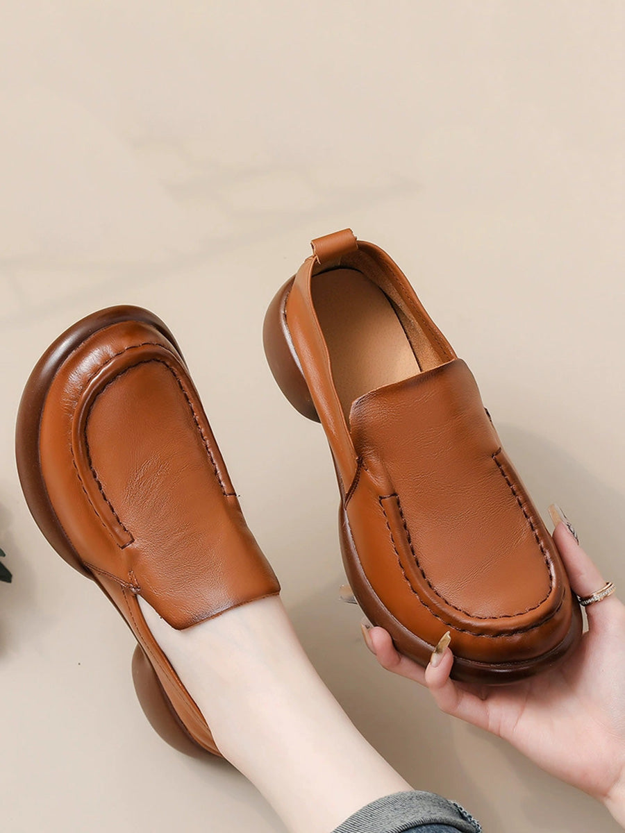 Women Autumn Elegant Genuine Leather Mid Heel Shoes