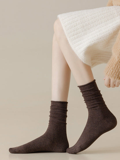 5 Pairs Women Autumn Pure Color Mid Heel Socks