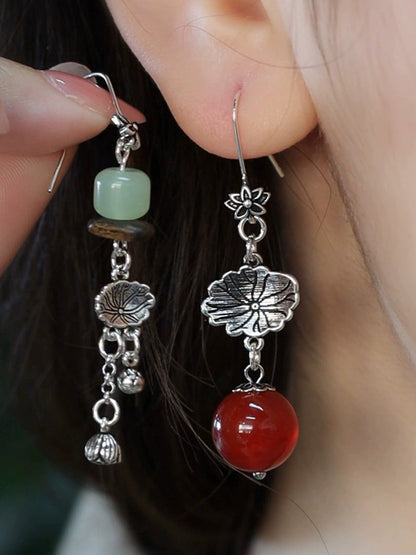 Vintage Lotus Leaf Alloy Bead Tassel Earrings