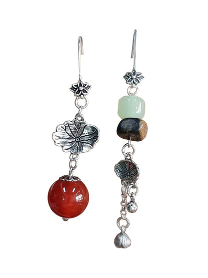 Vintage Lotus Leaf Alloy Bead Tassel Earrings