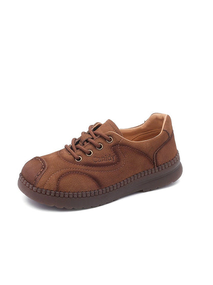 Women Autumn Leather Spliced Strap Flat Shoes