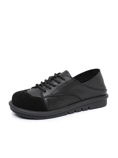 Women Vintage Leather Spliced Strap Flat Shoes
