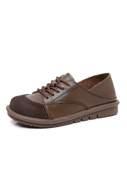 Women Vintage Leather Spliced Strap Flat Shoes