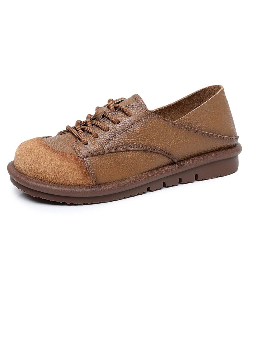 Women Vintage Leather Spliced Strap Flat Shoes