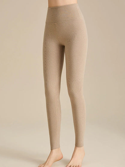 Women Autumn Warm Pure Color High Waist Leggings